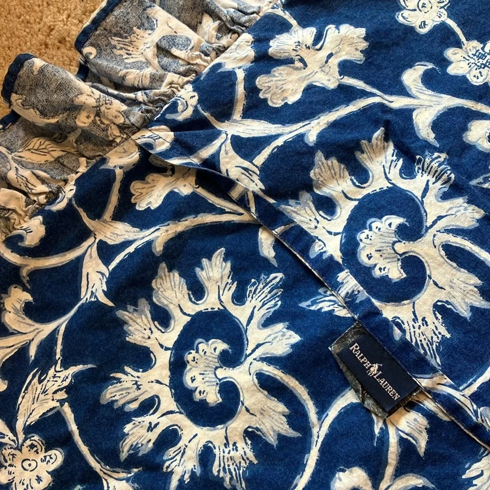 Ralph Lauren Vintage Persimmon blue cotton floral twin comforter & pillow sham